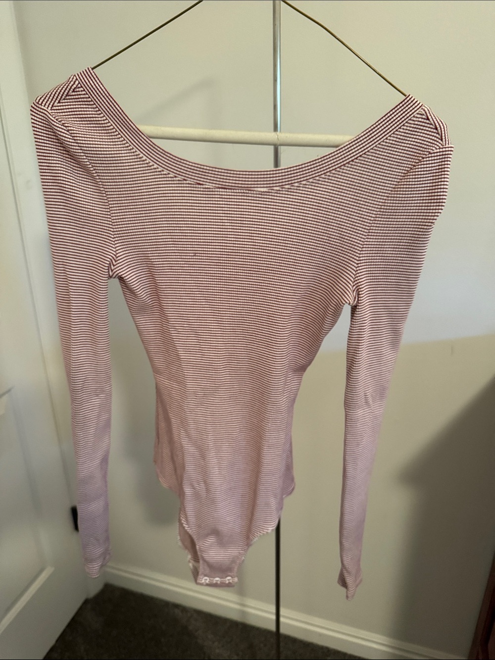 Anthropologie Pure Good Long Sleeve Striped Bodysuit in Red and White